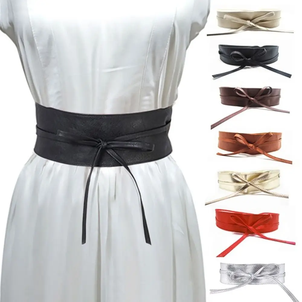 

Women Slim Fit Luxury Bowknot Ladies Dress Cummerbands Wide Waist Band Leather Belt Corset Waistband