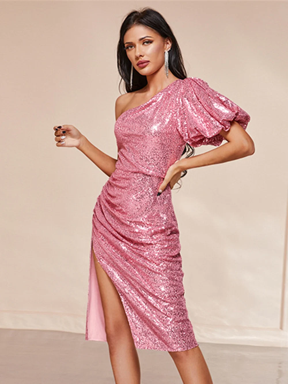 Romans Sequin Pink Dress Black Cocktail Dress Women's Dress Wedding Party Dress Bride Dresses Glitter Holiday Dress