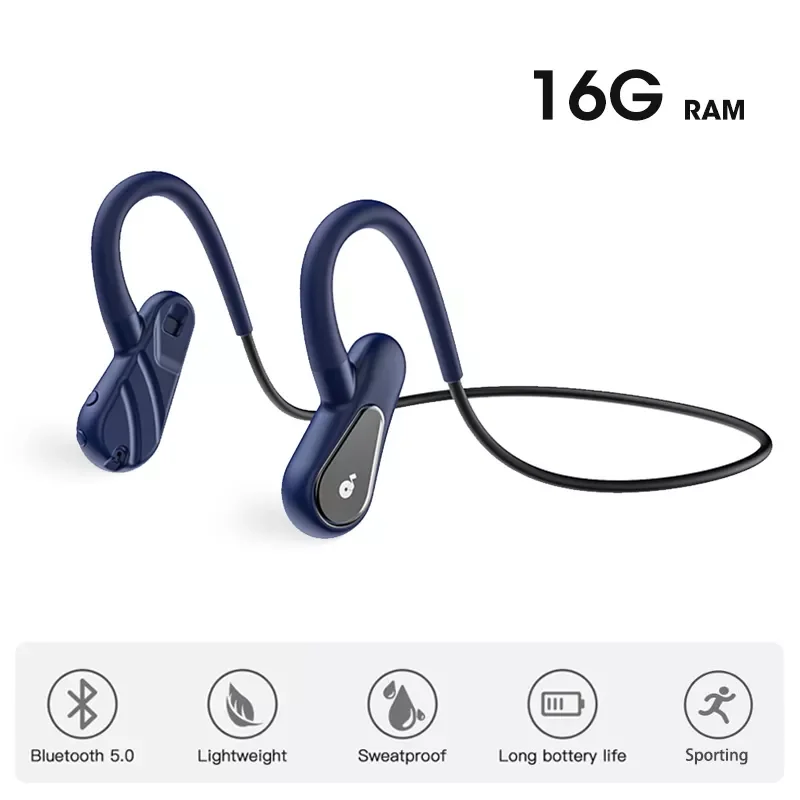 

16G RAM Wireless Headset Bluetooth Earphones Memory MP3 Play Sports Running Ear Hook Headphone Waterproof Stereo With Microphone