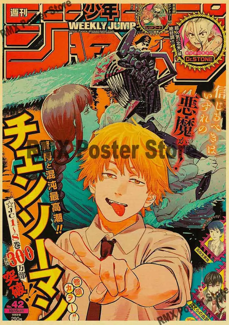 Постеры и принты в стиле аниме Человек с Бензопилой ретро постер на стену из