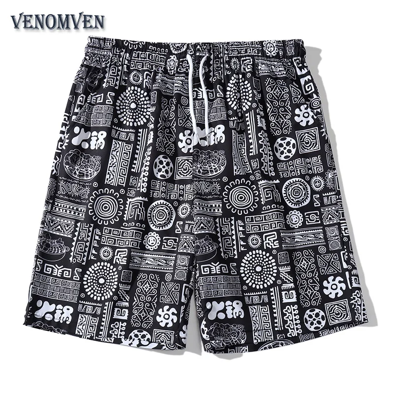 

2022 Summer Black Anime Graphic Beach Pants Men's Oversized Retro Fashion Seaside Vacation Casual Shorts Basketball Bermuda