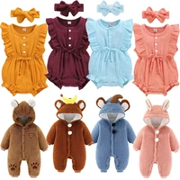 baby girl clothes headband cotton linen ruffles sleeveless infant rompers autumn and winter cute animal cosplay baby onesie