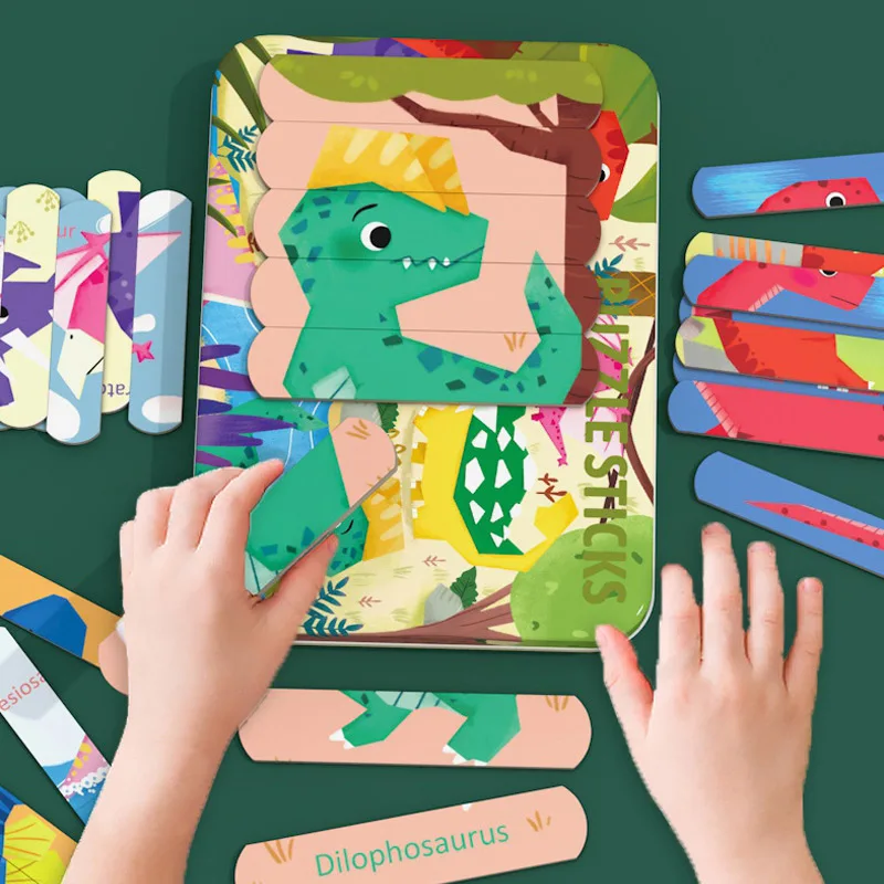 Деревянные пазлы с мультяшными животными, динозаврами, Обучающие деревянные игрушки для детей, пазл для сортировки и укладки, пазл C3144H