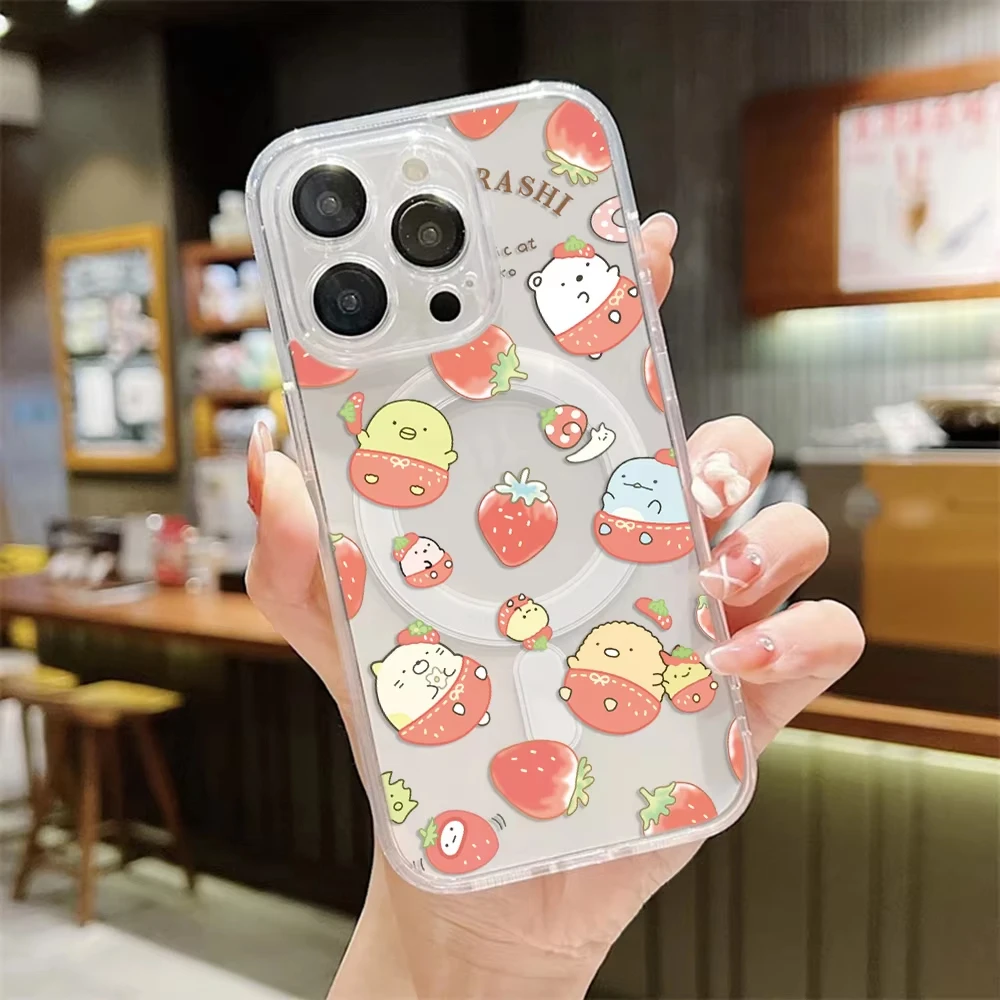 Фото Милый магнитный чехол для телефона S-Sumikkogurashis для iPhone 18 17 16 15 14 13 12 11 8 Air Plus Pro Max X XR XSMax, мягкий прозрачный чехол из ТПУ. №5
