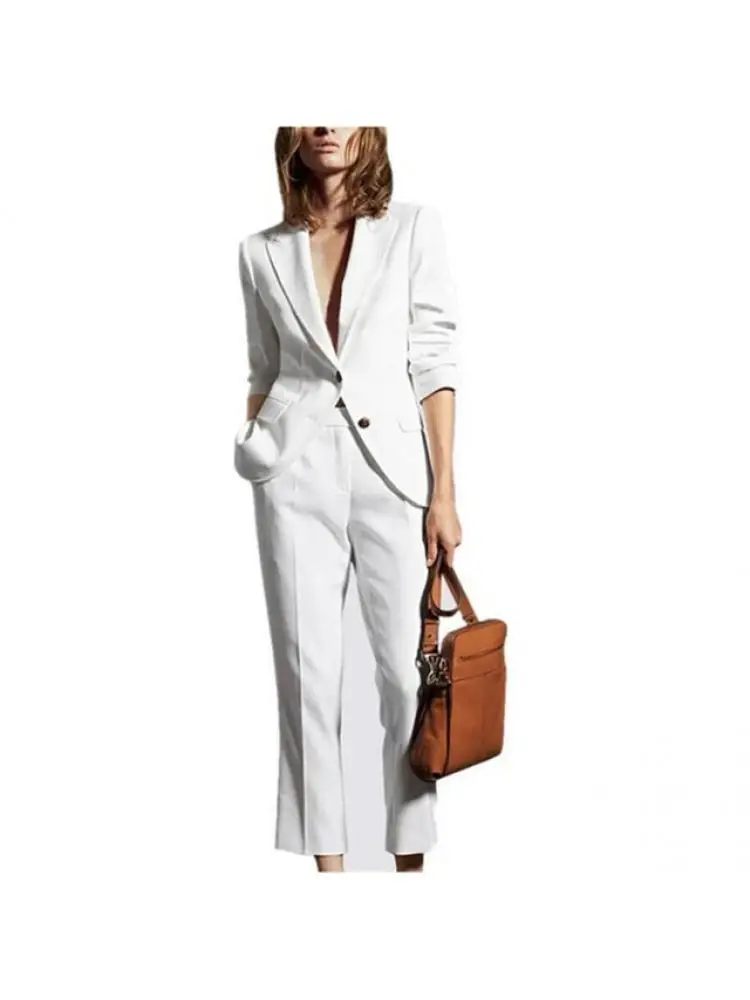 

White Casual Women 2 Piece Business Formal Suits Custom Made Office Lady Women Tuxedo Evening Suits Garnitur Damski