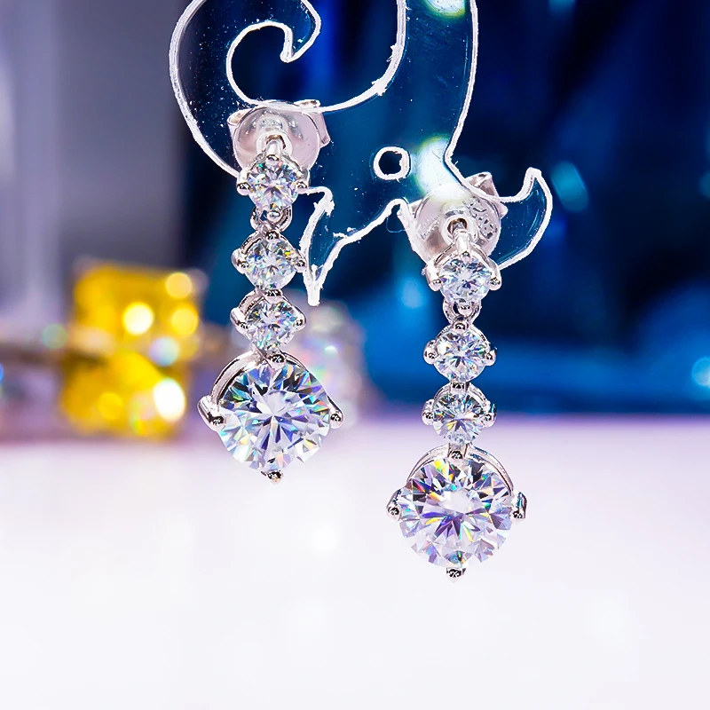 

Luxury Moissanite Wedding Party Drop Earrings Long S925 Silver with Platinum Pt950 Plated for Women Fine Jewelry Never Fade New