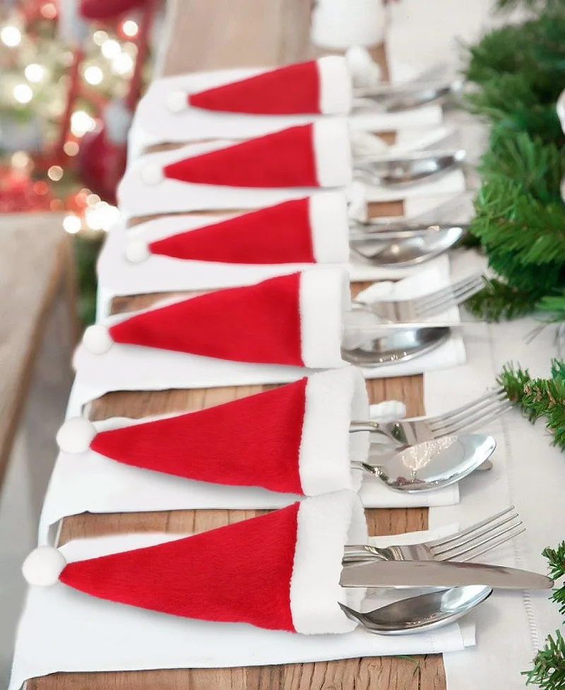 

10PC Christmas Hat Knife and Fork Set Red Wine Bottle Decoration Dining Table Atmosphere Decoration Christmas Home Decoration