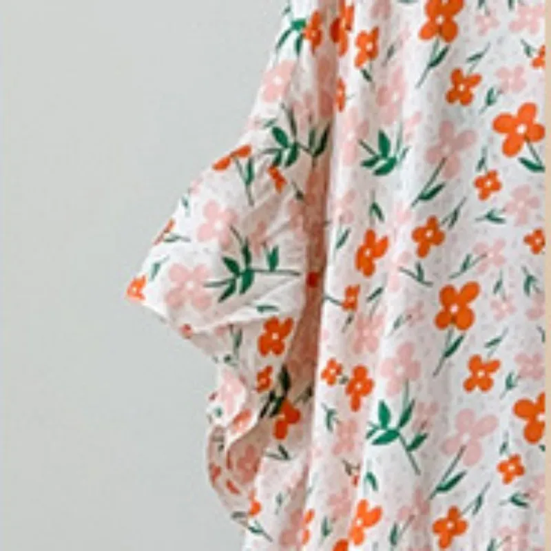 Women Spring Summer Cotton Loose Fitting Nightgown Square Collar Half Sleeve Sweet Ladies Floral Sleeping Dress Length To Shank