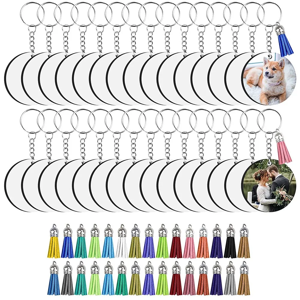 

30 Sets Round Acrylic Keychain Blanks Acrylic Key Ring Circles Blanks Clear Round Discs Ornaments with Hole