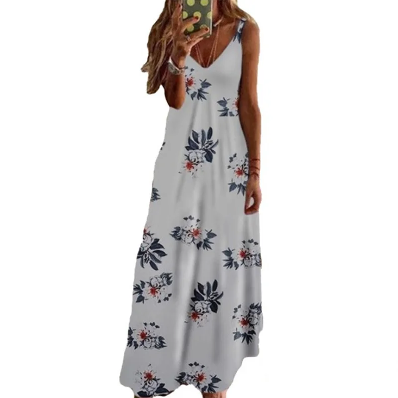 

Женское длинное пляжное платье, элегантное Привлекательное платье в горошек с цветочным принтом и лямкой на шее в стиле бохо на лето