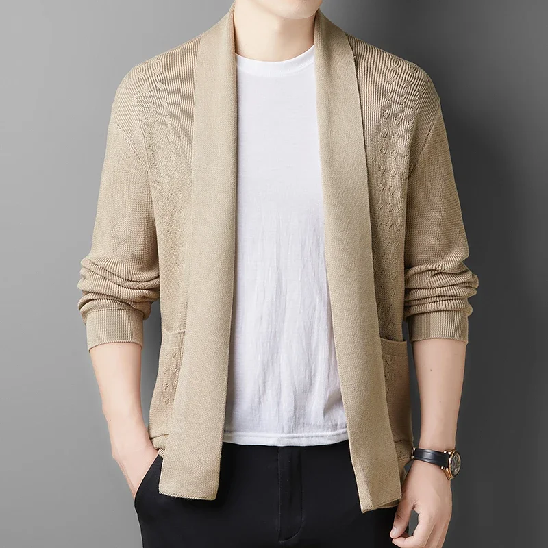 Męski gruby dzianinowy kardigan wewnątrz żakardowego swetra na co dzień wiosenny i jesienny koreańska wersja trendu przystojny płaszcz