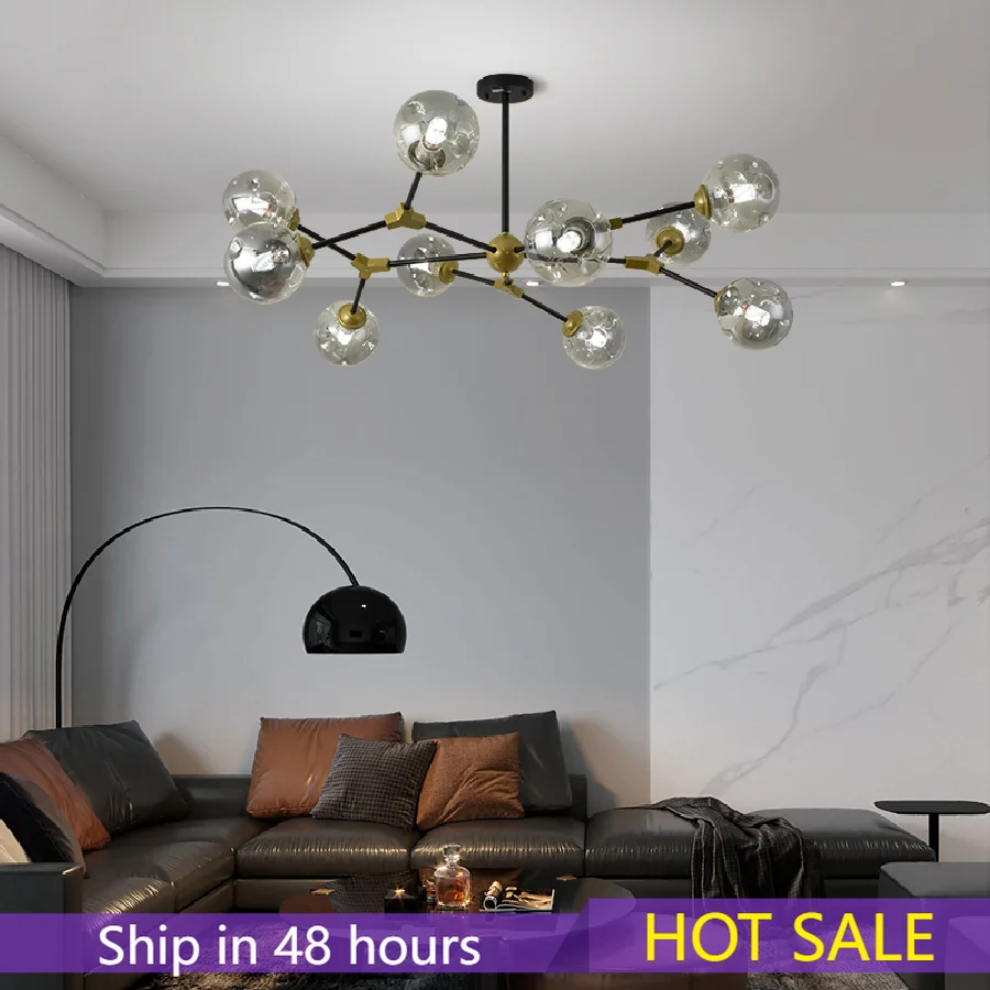 

Modern Minimalist Kitchen Chandeliers Home Living Dining room Grey Glass Bubbles Chandelier Loft Luxury Molecular Chandelier