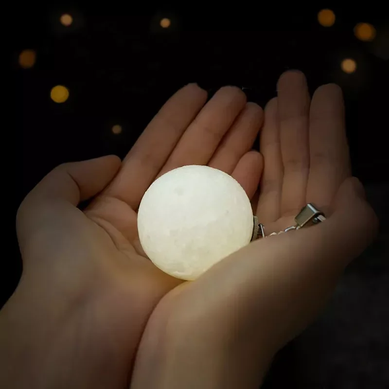 

NEW2022 Portable 3D Print Round Moon Light Keychain Decoration Night Lamp Creative Moon Lamp LED Button Battery Switch Birthday