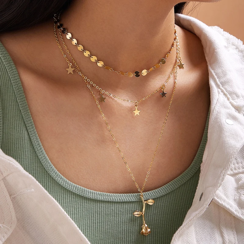Tocona красивое ожерелье с подвеской из роз для женщин Подвески многослойная звезда