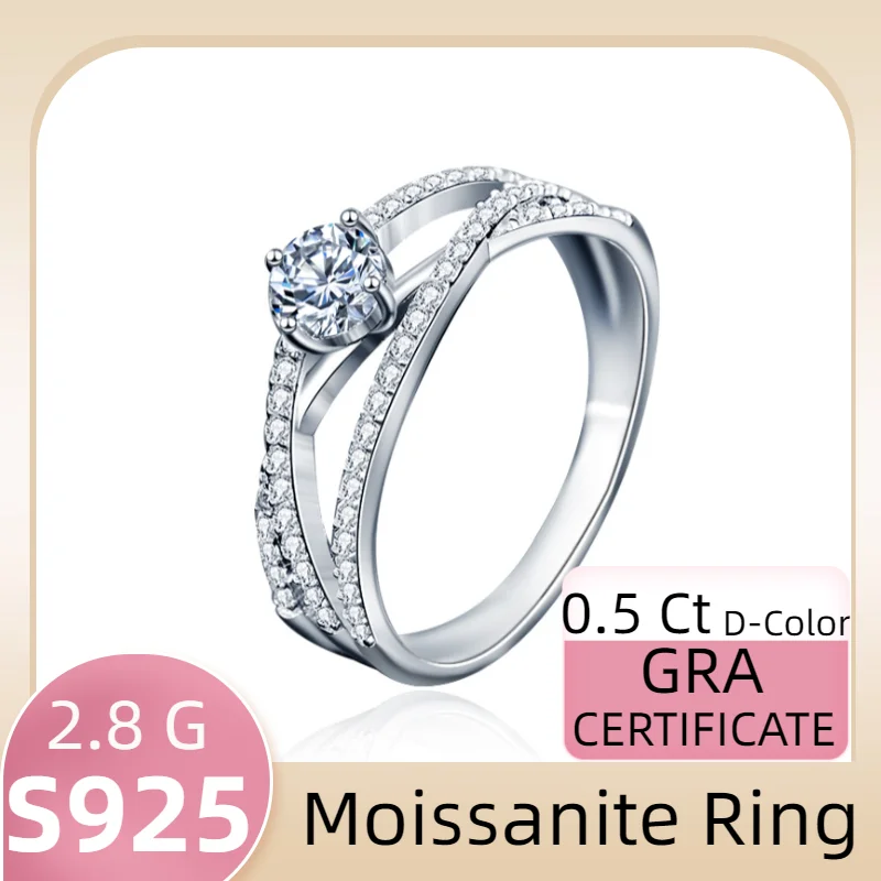 

Sterling 925 Silver Luxury Moissanite Diamond Ring Three Lives for Women 0.5 Ct Free Shipping GRA Certification