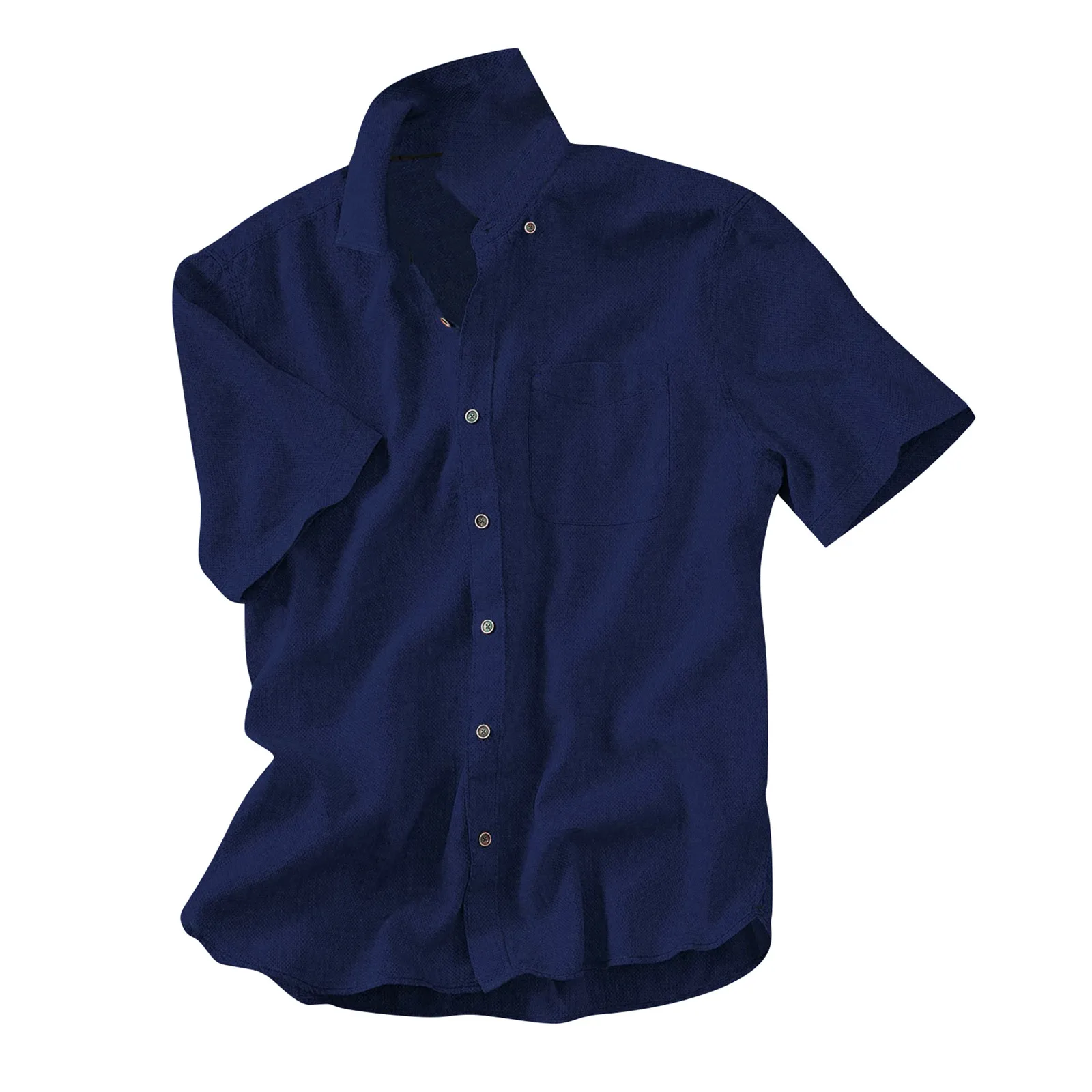 

Мужская хлопковая рубашка с коротким рукавом, однотонная быстросохнущая пляжная блуза с отложным воротником, в повседневном стиле, лето