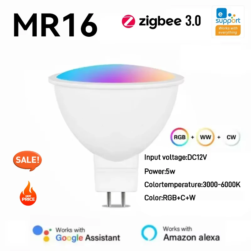 Фото Умная лампа EWelink Zigbee MR16/5W с регулировкой яркости, голосовое управление, совместимость с Alexa, Alice, Google Home, Salute, Yandex, HomeKit, для отелей и баров №2