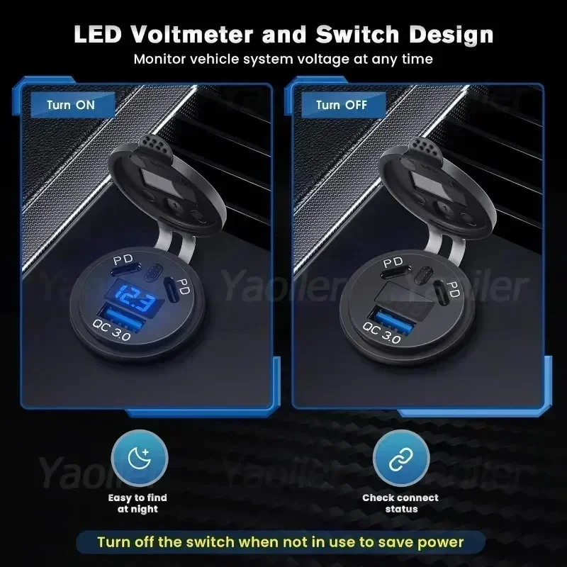 Kewig 108W 12V USB-розетка Quick Charge 3.0 USB-разъем для зарядного устройства и два порта PD с