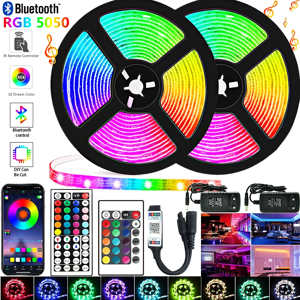 Светодиодная лента 5-20 м Bluetooth Alexa умное управление Luces RGB 5050 12 В/5 В постоянного тока