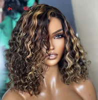 Silk Base Wig Strawberry Blone Highlight Wigs Short Curly Lace Front Wigs Human Hair Pre Pluncked With Baby Hair for Black Women