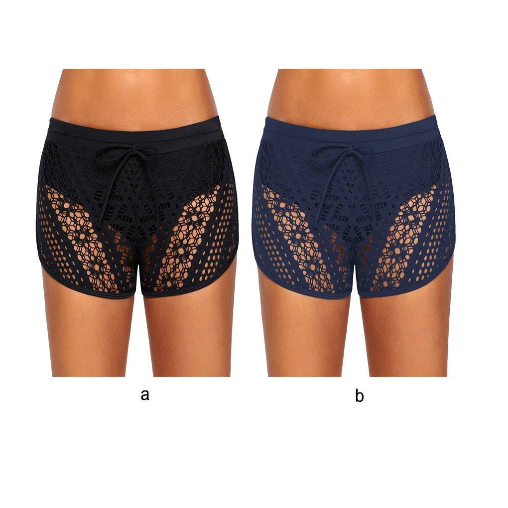 

Swimsuit Shorts Swim Briefs Plus Size Fast Drying Cropped Trousers Hollow-out Lace Adjustable Square Leg Suit Drawstring
