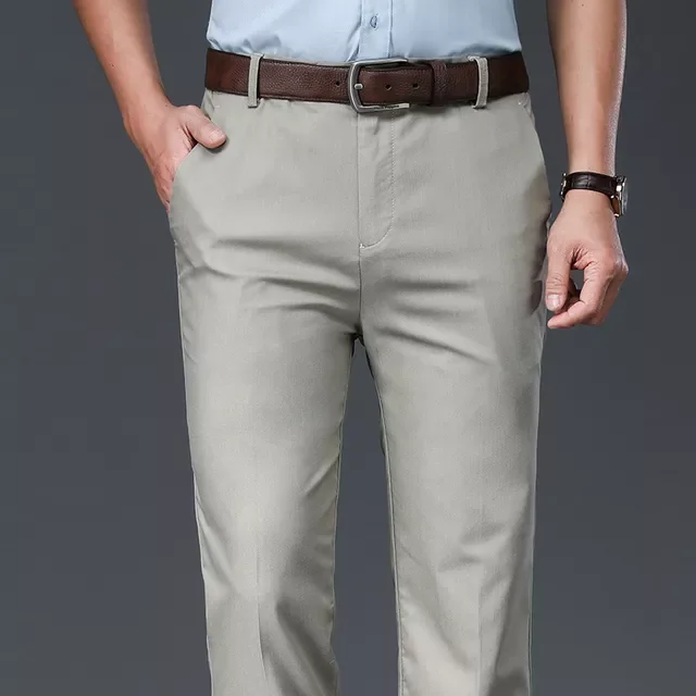 

Cotton Men's Thin Casual Pants Business Fashion Straight Stretch Brand Grey Trousers Style Bamboo Fiber