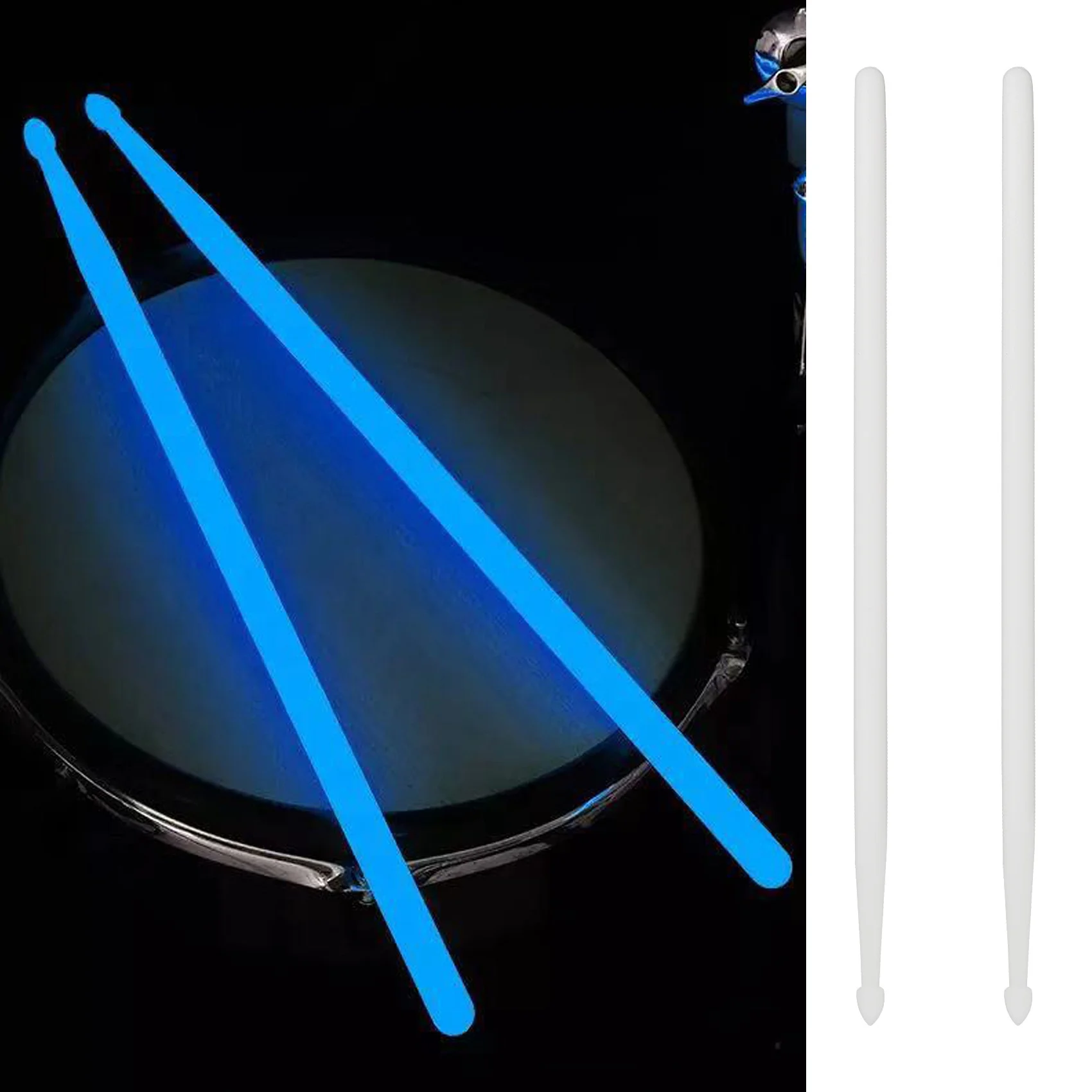 

1 пара, светящиеся барабанные палочки, 5 А, набор флуоресцентных барабанных палочек, джазовые барабанные палочки, сценические Светящиеся в темноте аксессуары для барабана, синие