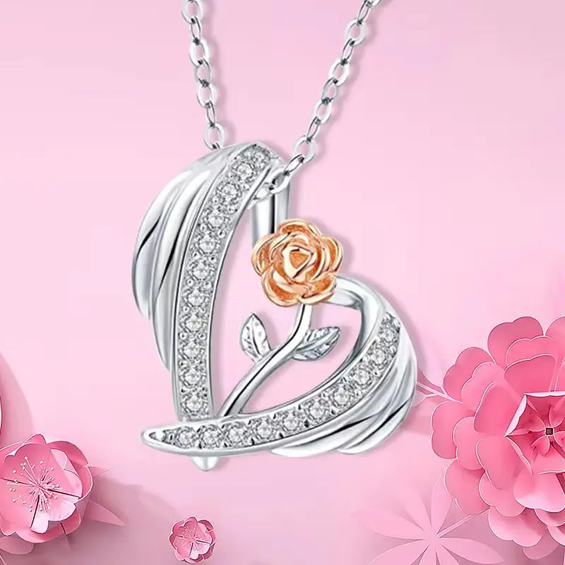 

Classic Fashion Versatile Single Product Ladies Heart Necklace Rose Pendant Jewelry Holiday Gift Birthday Gift