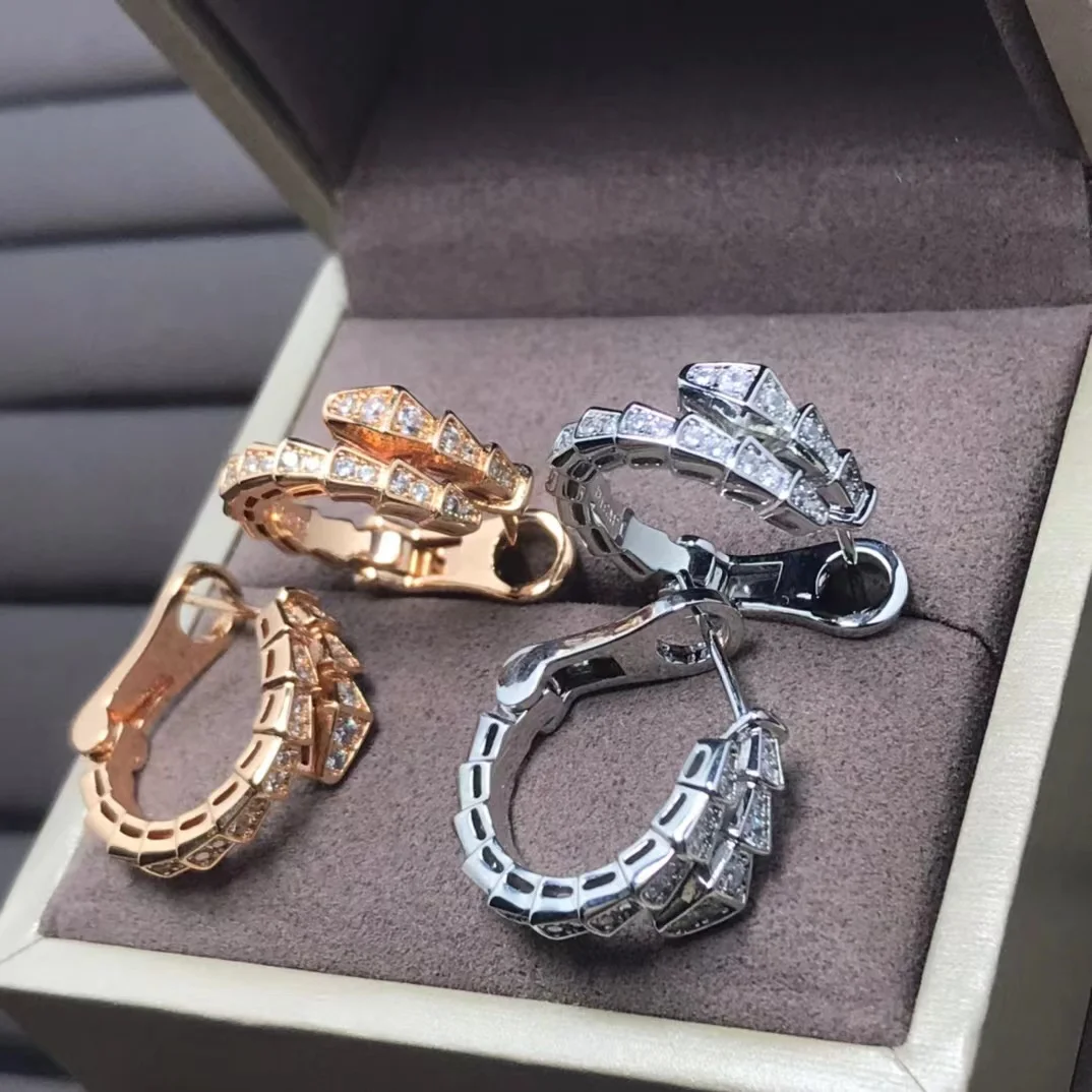 

925 Sterling Silver Zircon Snake Head Earrings Women's Original Fashion Brand Banquet Party Luxury Boutique Jewelry