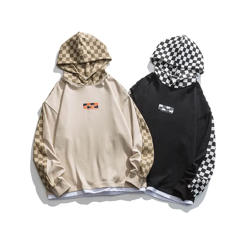 

Новинка Мужская Клетчатая Толстовка контрастных цветов в стиле пэчворк уличный модный тренд Свободный Топ Мужская толстовка мужские толст...