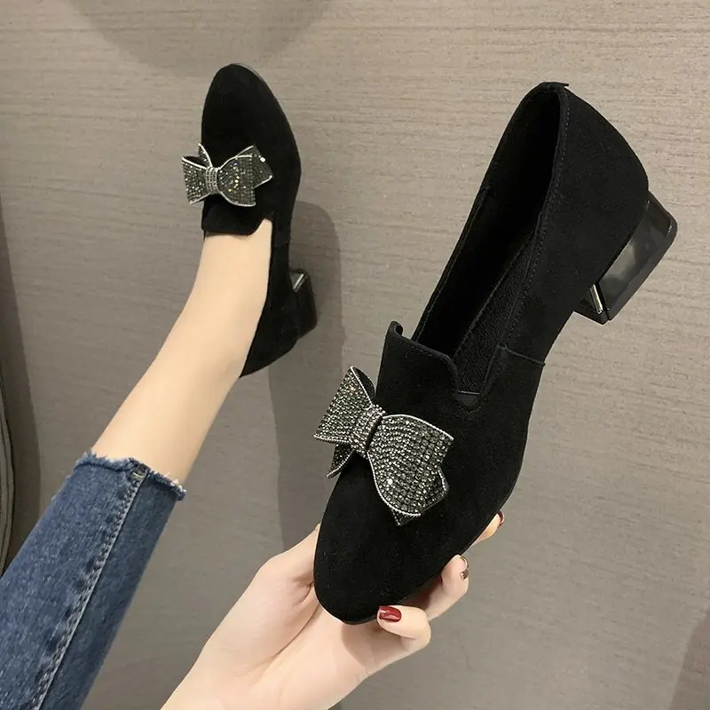 

Shoes On Heels All-Match Female Footwear Black Flats Bow-Knot Casual Sneaker Slip-on Women's Moccasins Round Toe Autumn Dress Nu