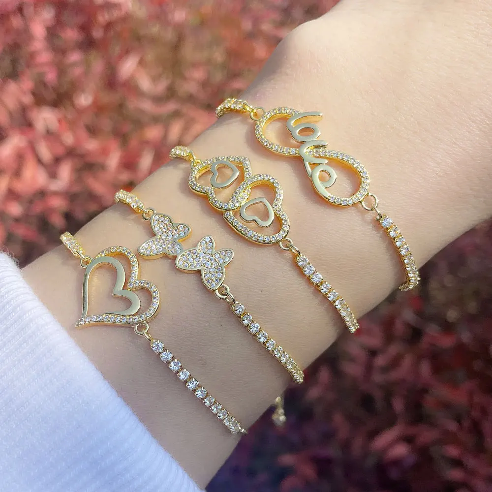 

Romantic Love Heart Bracelets for Women Copper Zircon Infinity Butterfly Charms Tennis Bracelet Fashion Crystal Jewelry brtf50