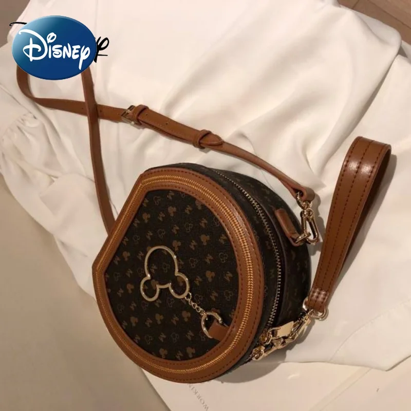 Disney Mickey Old Flower Small Barrel Bag Girl's New Vintage Handheld Crossbody Bag Fashion Popular Bag
