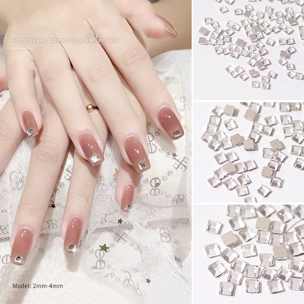 

771185 Nail Ice Transparent Shiny Small Square Diamond Three-dimensional Glass Rhinestone Flat Bottom Nail Decoration Accessorie