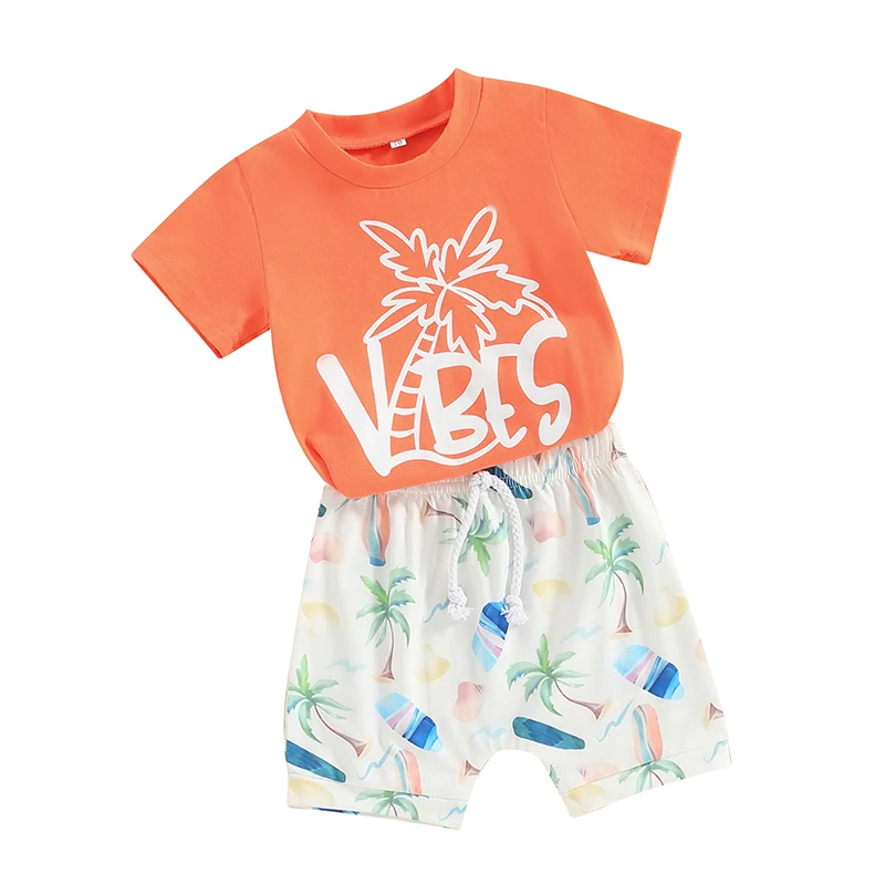 Летний комплект из 2 предметов для маленьких мальчиков топы с коротким рукавом и
