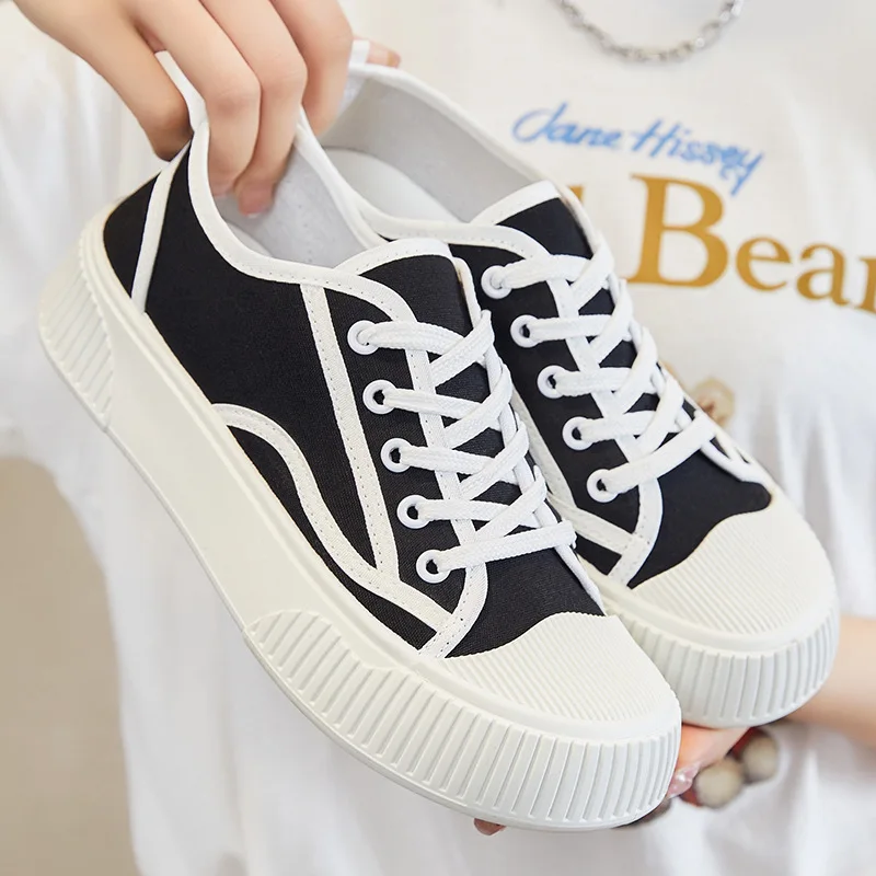 

New Women Shoes 2022 New Thick-soled Lace-up Canvas Shoes Mesh Flat White Shoes Woman Designer Shoes
