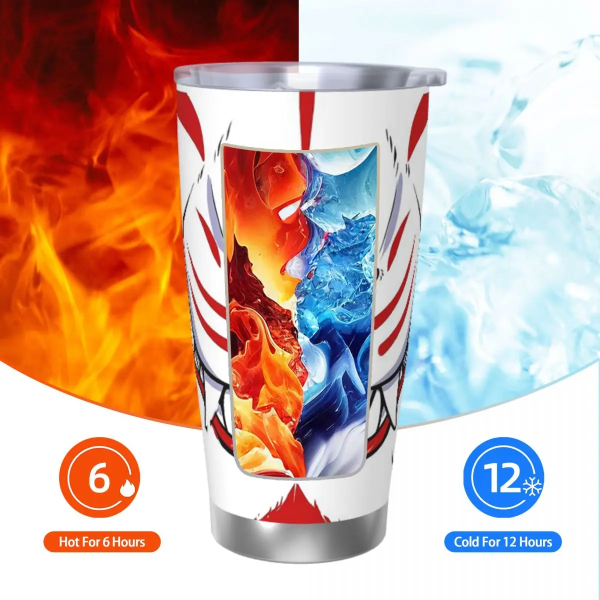 Oni Demon Kitsune Grin Tumbler вакуумная Изолированная лиса Aunumart японская Термокружка колба