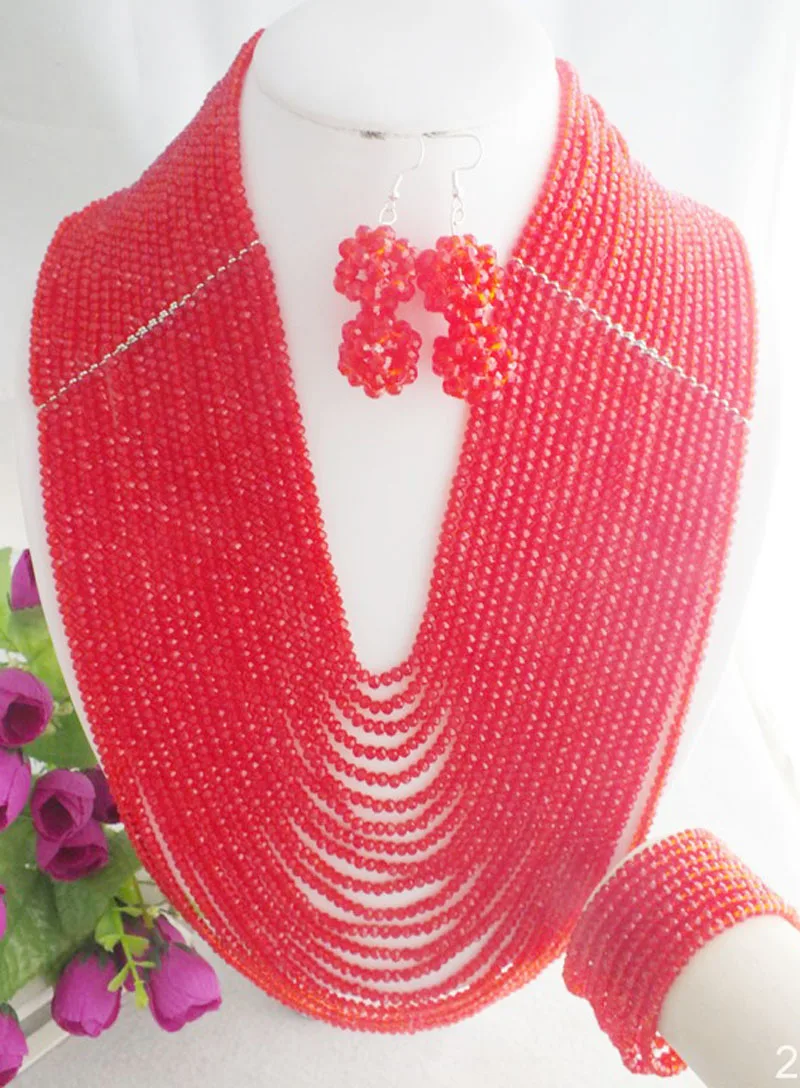 

Модные 20-слойные красные хрустальные бусины, набор украшений для африканской свадьбы