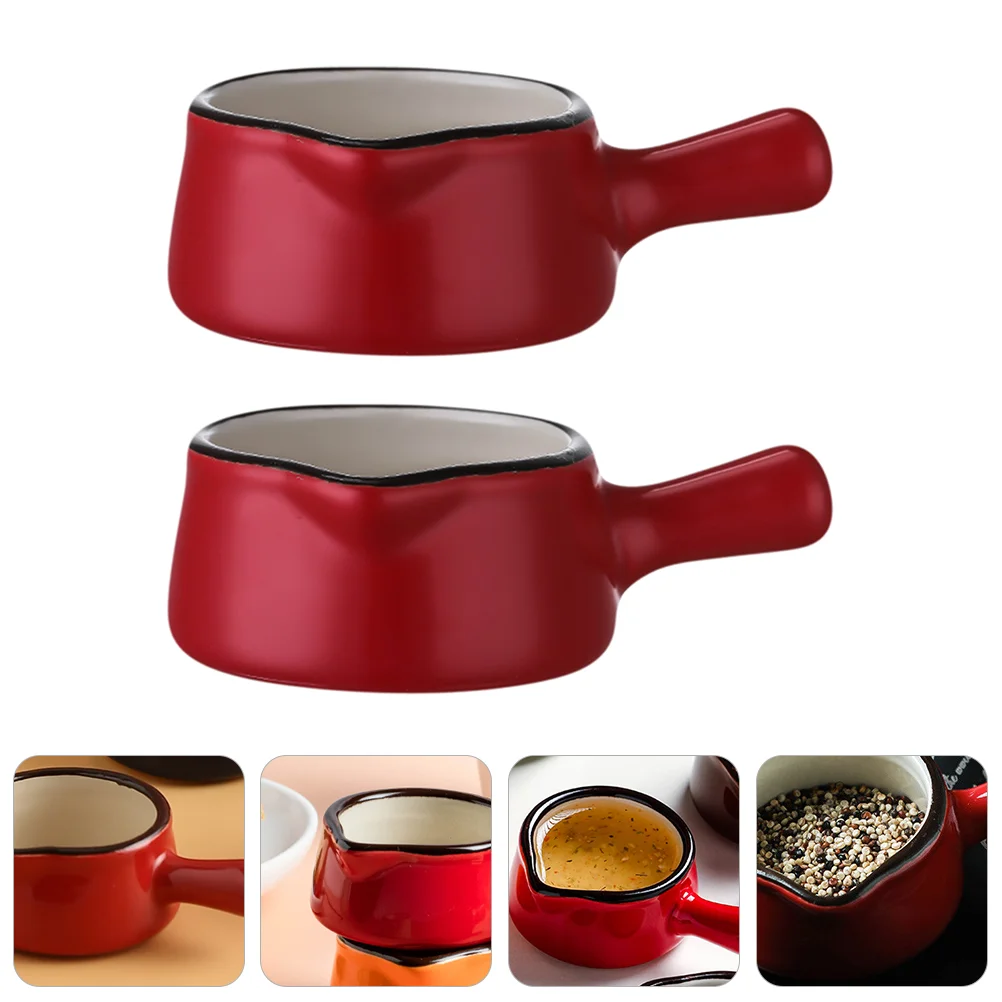 

Sauce Dish Ceramic Bowls Creamer Pitchermini Dippingpot Dishes Seasoning Bowlpan Enamel Handle Condiment Butter Soy Warmer