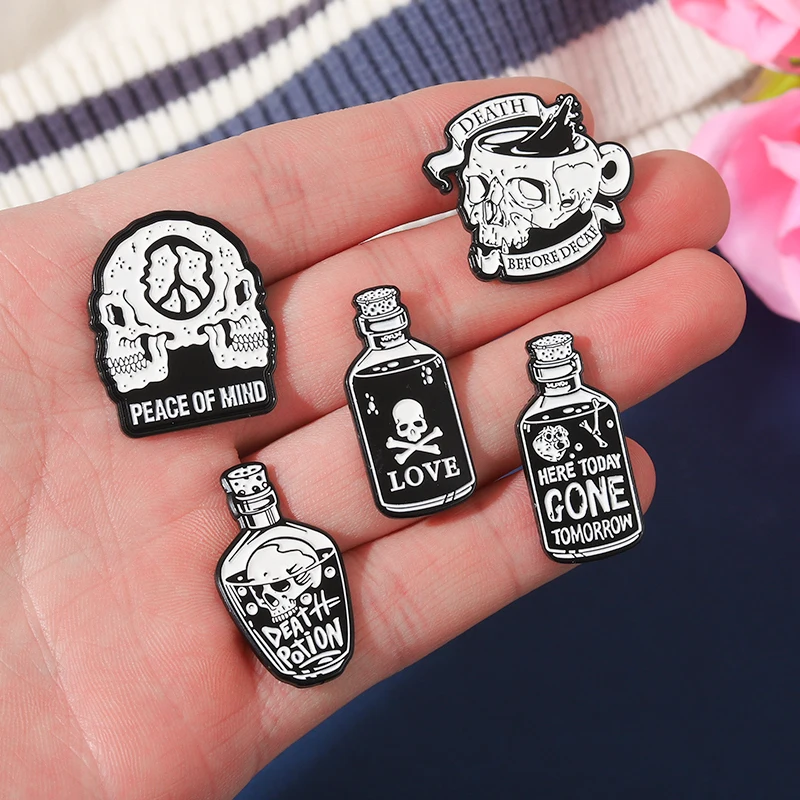 Эмалированная булавка в виде скелета Death Potions под заказ темный череп Призрак