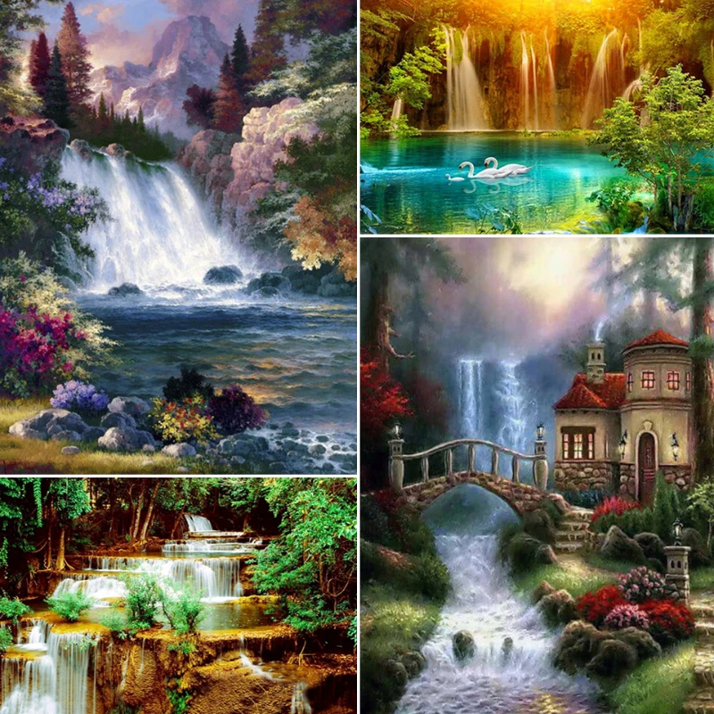 

5D DIY Diamond Painting Waterfall Scenery Embroidery Mosaic Crafts Pictures Full Drill Cross Stitch Kit Home Decor Festival Gift