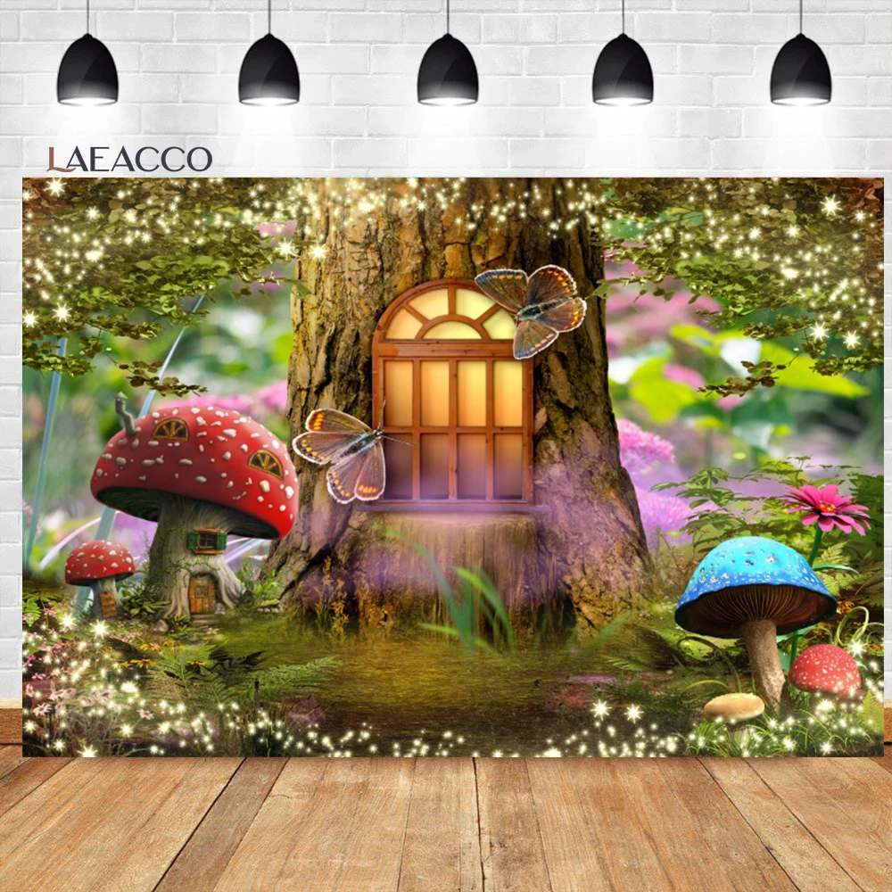 

Laeacco весенний Сказочный фон мечта гриб бабочка Дети День рождения ребенок душ портрет индивидуальный фон для фотографии