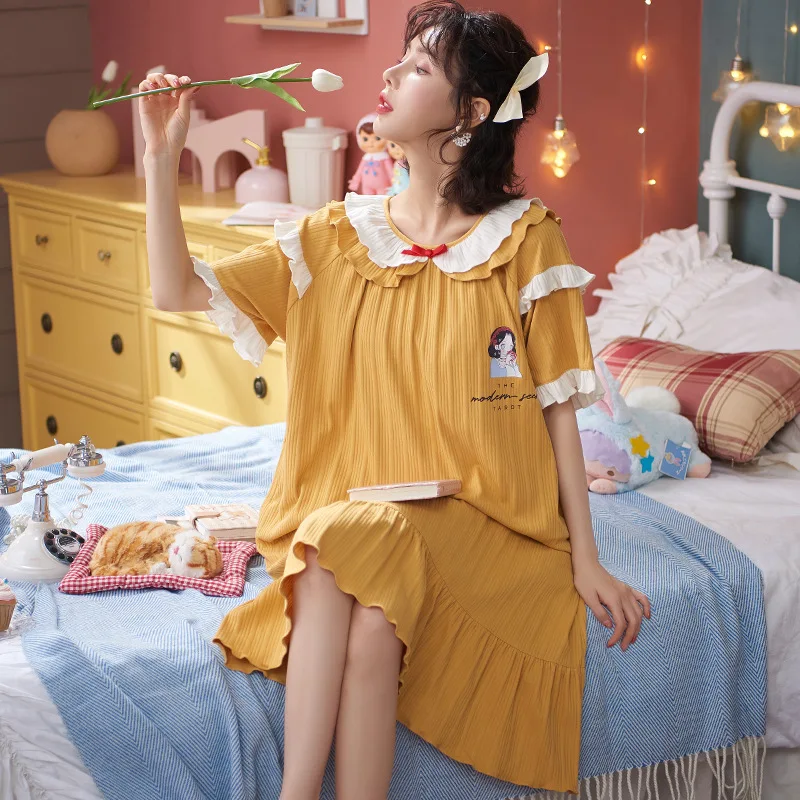 Spring Summer Women's Nightdress Cute Short-sleeved Loose Plus Size Home Service Sleepwear Women Nightwear Sleep Tops