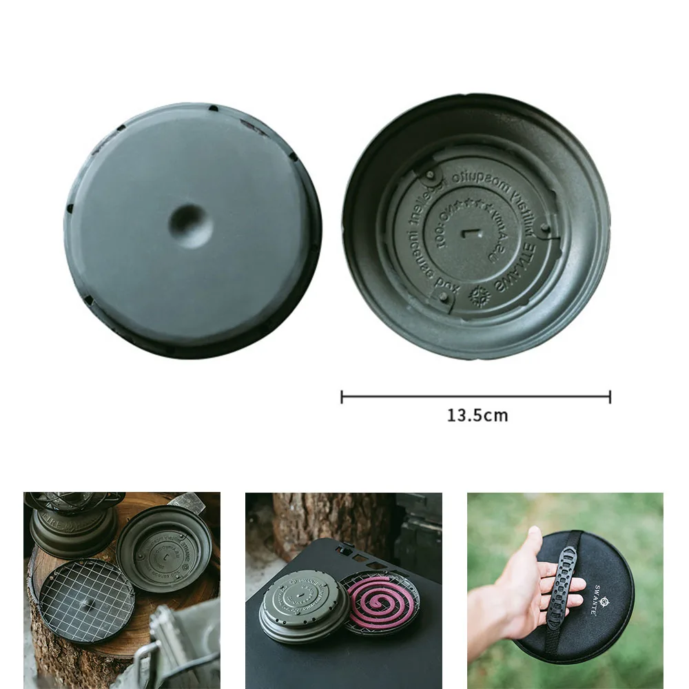 

Outdoor Camping Mosquito Coil Holder Portable Round Iron Incense Burners Tactical Military Style Anti-scald With Cover Home Deco