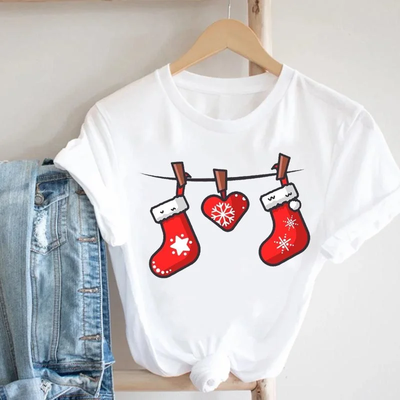 Women Merry Christmas Snowflake Winter Holiday New Year T Tee Fashion Graphic Print Tshirt Top Cartoon T-shirt DW115