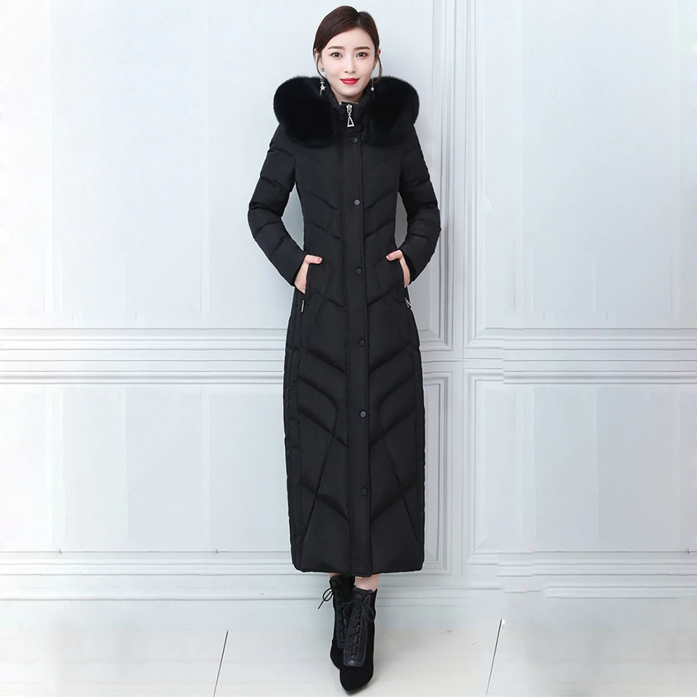 New Women Lengthened Down Coat Winter Fashion Detachable Real Fox Fur Collar Thicken Warm Long Slim Down Jacket Female Overcoat