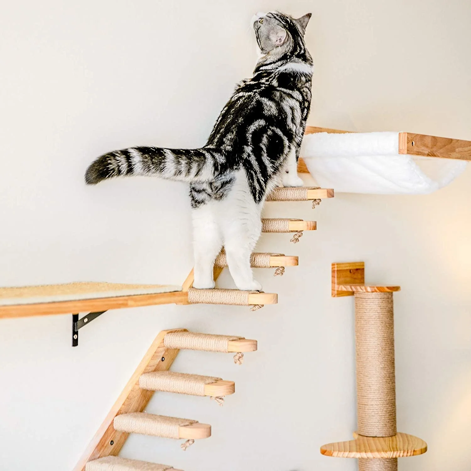 

Kitten Cat 1pccat Bed Wall House Cat Set Wooden Scratching Post Furniture Wall-mounted Perch Tree Shelf Climbing Pet Hammock Cat