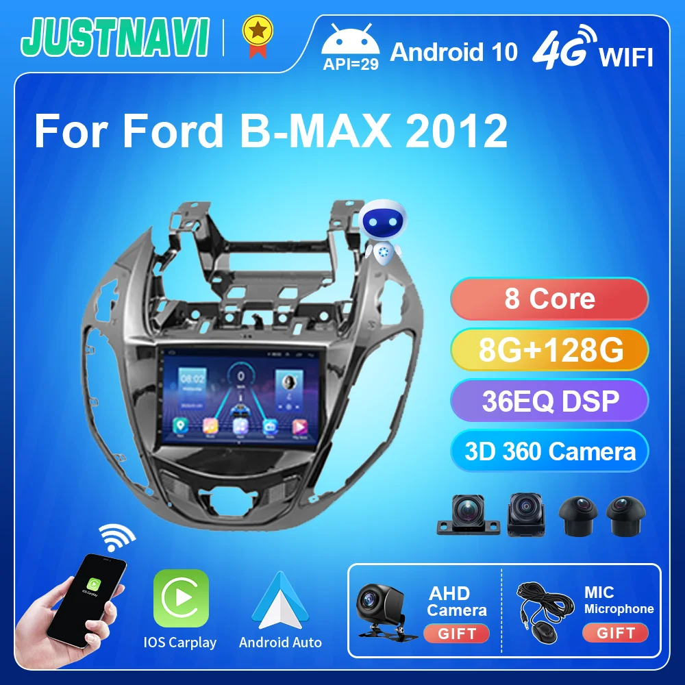 JUSTNAVI 7Inch Car Radio For Ford B-MAX 2012 Multimedia Video Player Navigation GPS Android 10 No 2din DVD Carplay Tape Recorder