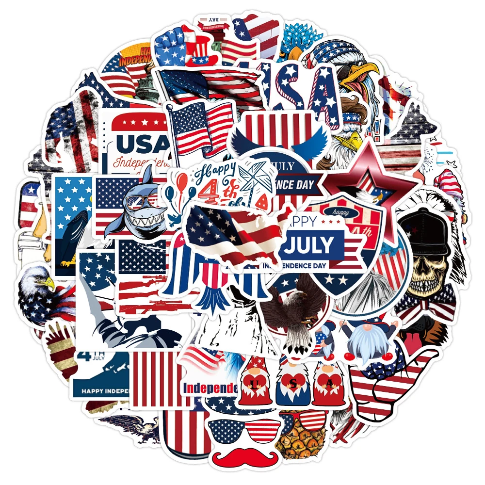 

10/30/50PCS American Flag Independence Day Cool Stickers Laptop Guitar Luggage Phone Waterproof Graffiti Sticker Decal Kid Toys