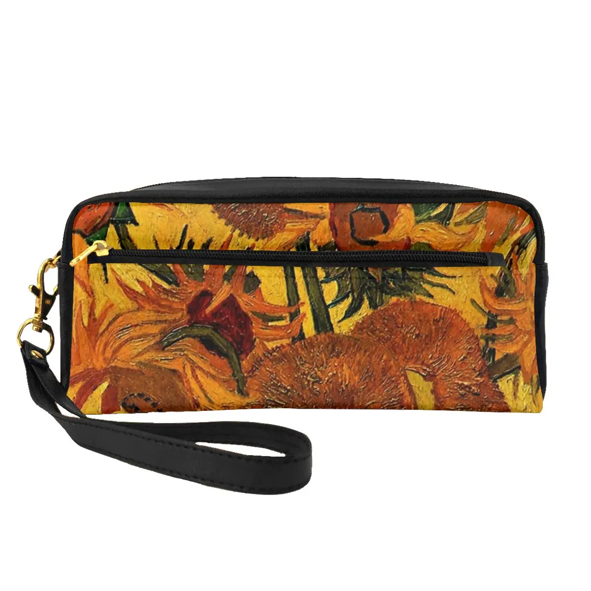 

Van Gogh Leather Storage Organizers Vase With Sunflowers Women's Makeup Bag Organization Restroom Cosmetic Bags
